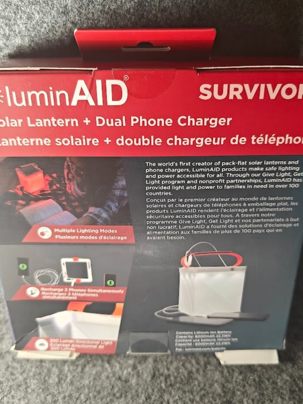 LuminAID Survivor Solar Lantern NEW 600 Lumens Dual Phone Charger USB/Solar - Picture 2 of 4